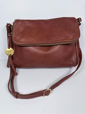 Margot NY Crossbody Shoulder Handbag Cognac Brown Soft Leather Fold Over